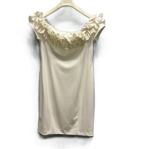 CALVIN KLEIN Off-The-Shoulder Ruffle Sheath Dress Cream Size 16, NWT - Picture 1 of 11